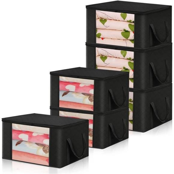 6Pack Clothes Storage Bag Organizer with Handle (3Medium+3Large, Black) - Picture 1 of 7